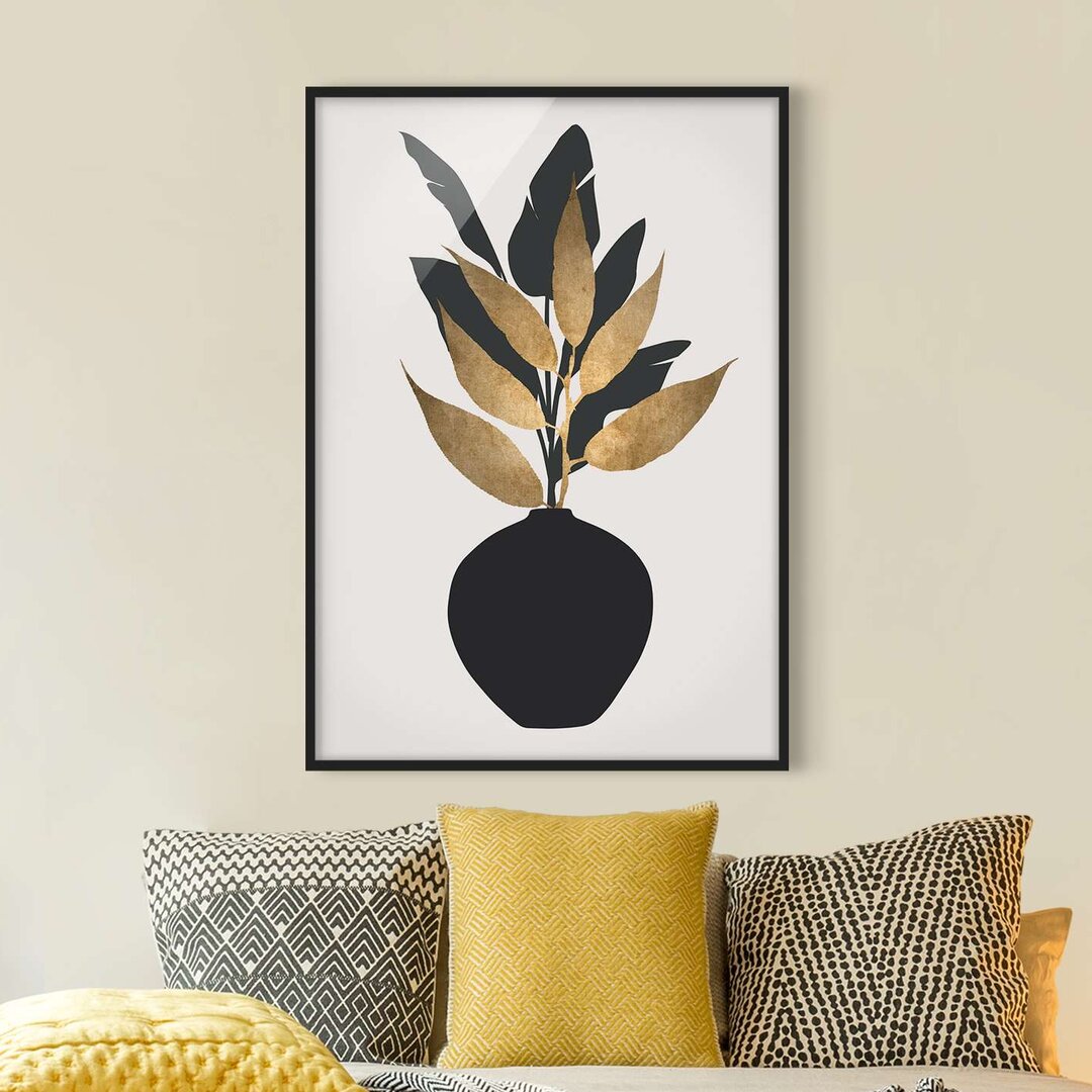 Gerahmtes Poster Plant World - Gold and Black