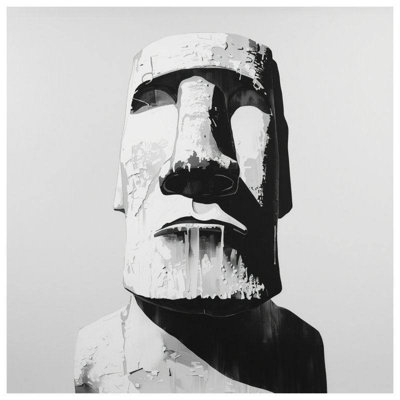 Rideau de douche Moai Statue Illustration, L 70 po x H 93 po