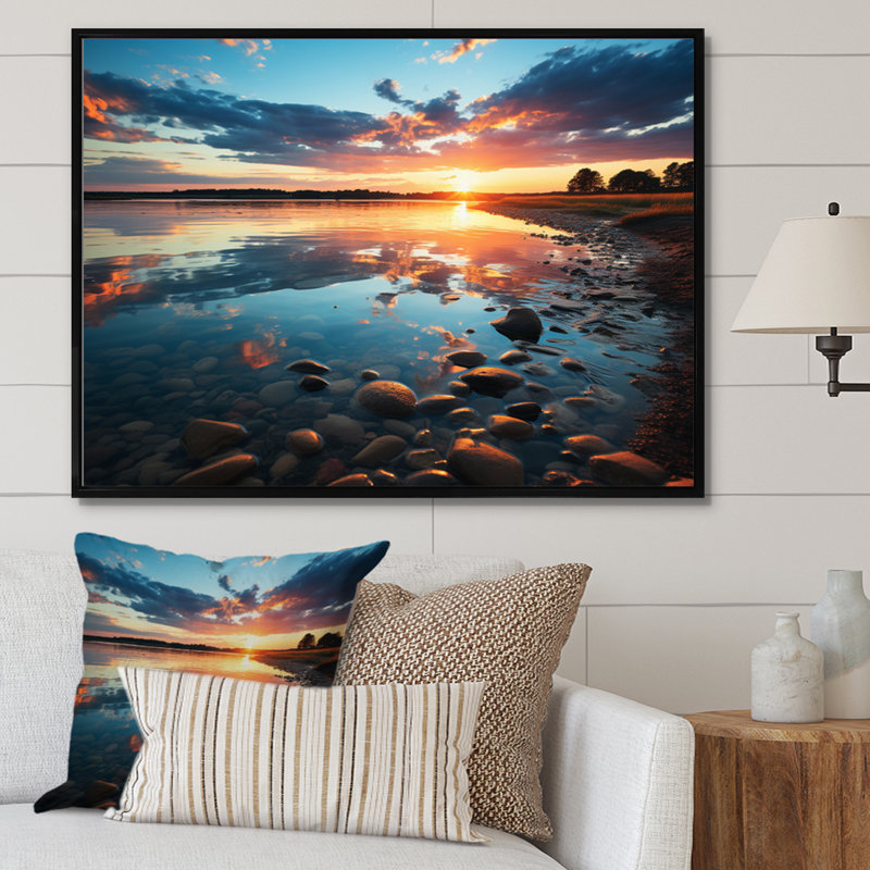 Paysage côtier du Delaware II - reproduction sur toile, H 34 po x l 44 po x P 1,5 po, Cadre flottant noir