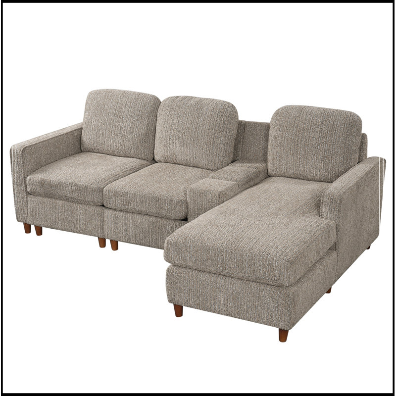 Canapé modulaire en L avec compartiment de rangement et méridienne réversible, Light Brown