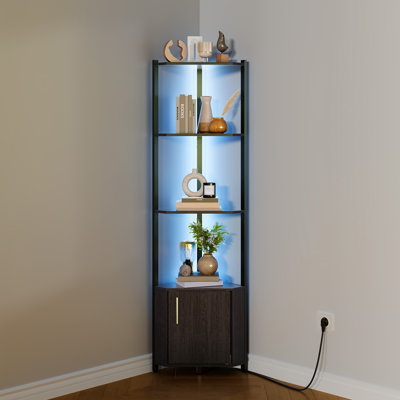 Modern 5-Tier LED Corner Shelf, Adjustable Brightness Lighted Storage Rack for Living Room Bedroom Kitchen Office