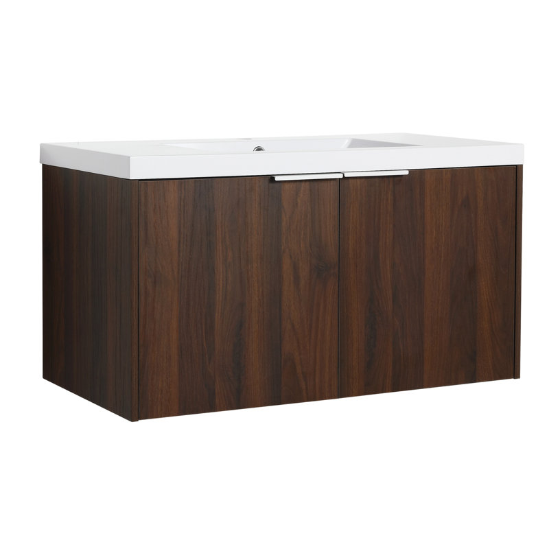 Meuble-lavabo simple 35,49 po avec plateau en résine, Noyer