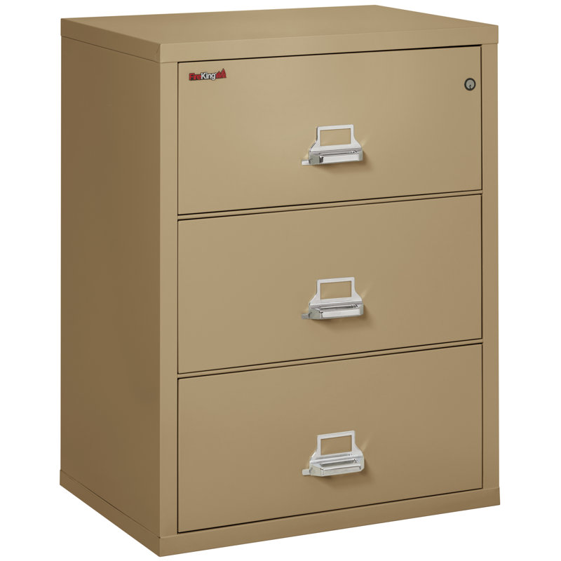 Fireproof 31.1875'' Wide 3 -Drawer Steel File Cabinet, Sand, Key Lock