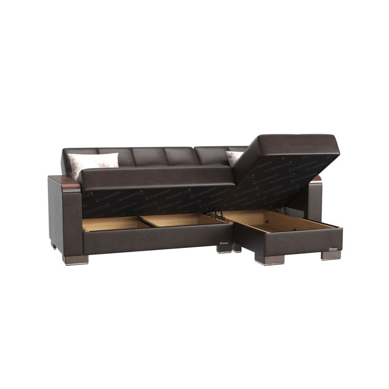 Chaise longue rembourrée en bois avec rangement Primenest Zenaero, Brun