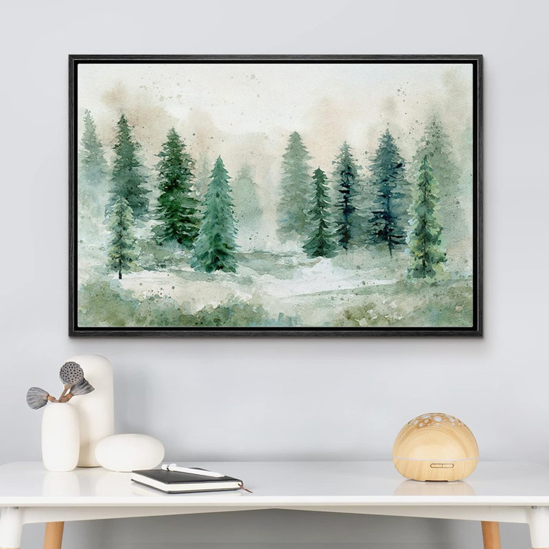 «Woodland Forest Landscape» IDÉE4WALL, reproduction d'art sur toile encadrée, décor de chambre de bébé, vert pastel, pin
