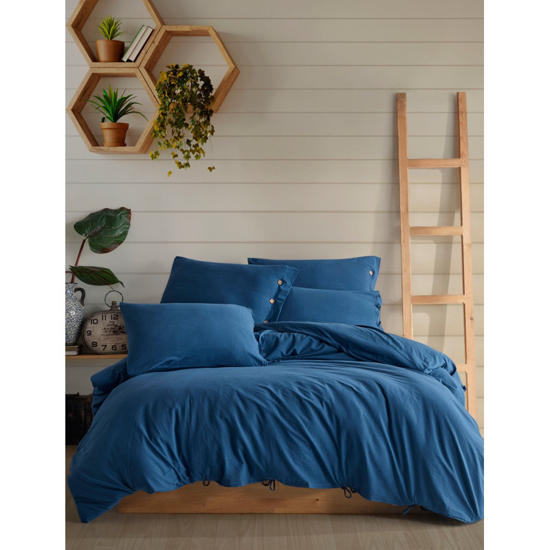 Monarch Duvet Cover Set  100% Washed Cotton Linen Super Soft Comfortable Chic Lightweight 5 Piece Set 2 Pillow Sham 2 Pillow Case 1 Quilt Cover Home Bedding Set