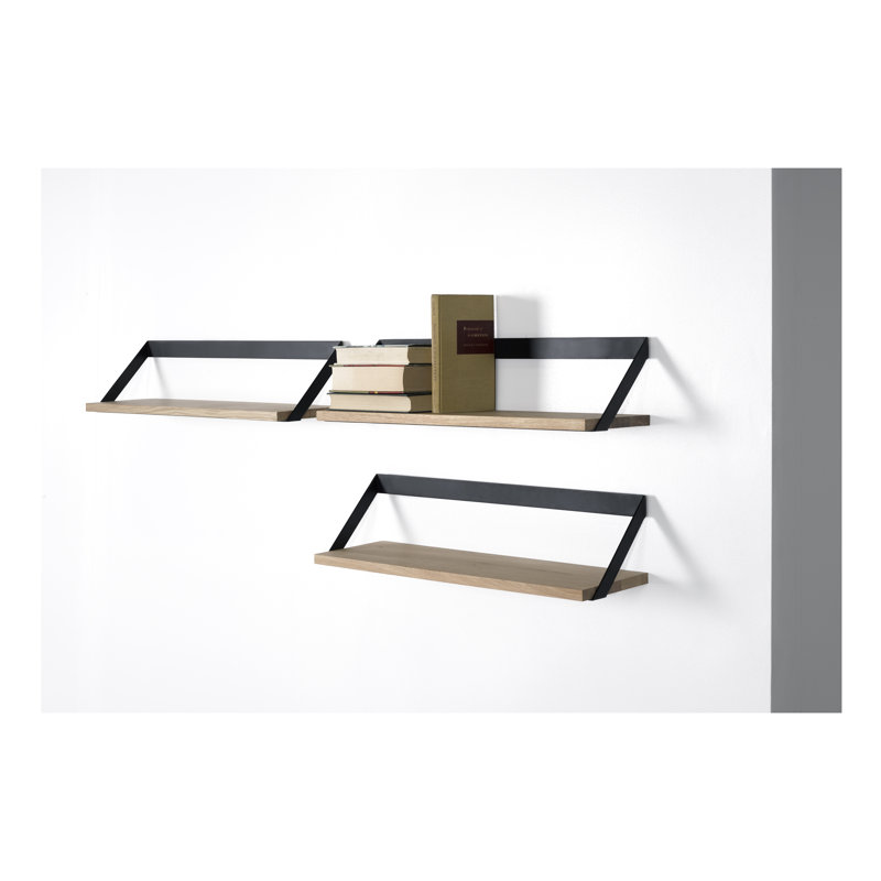 Ribbon Oak Solid Wood Floating Shelf, Black