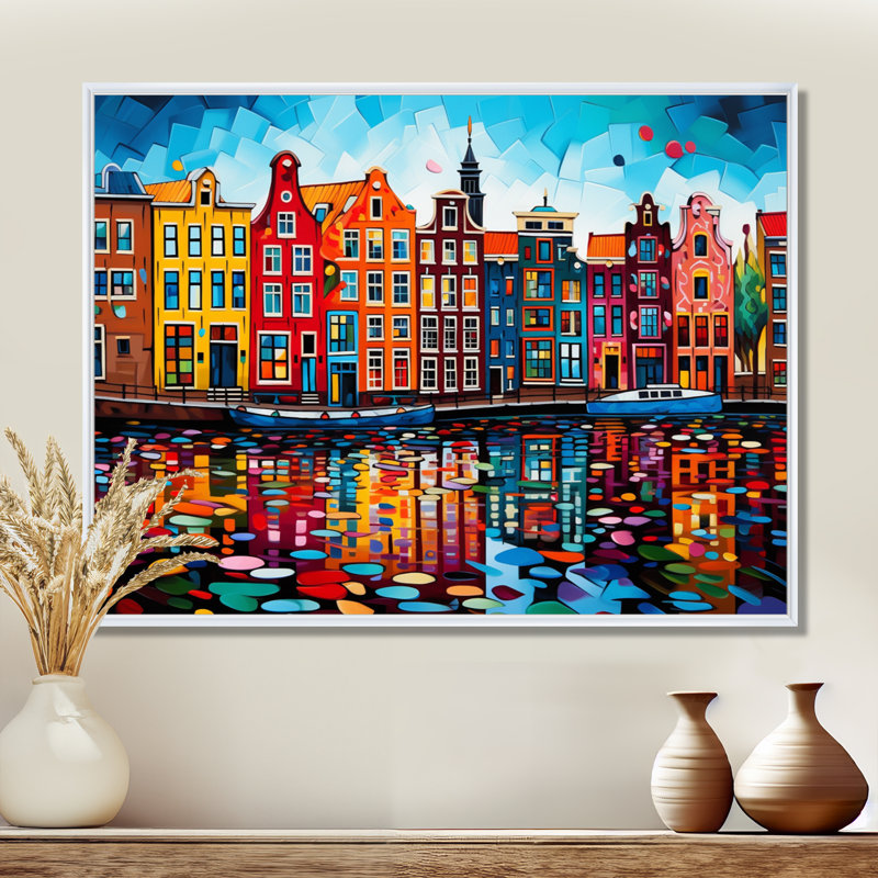 City Amsterdam Popart I - impressions sur toile Amsterdam, H 24 po x l 32 po x P 1 po, Cadre flottant blanc