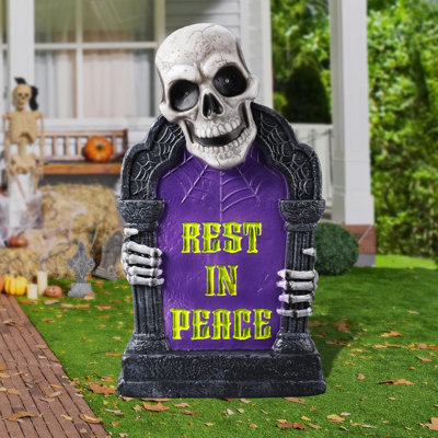 16.5" Halloween Outdoor Graveyard Tombstone Glow Skeleton 3D Plastic LED Gravestone Scary Haunted House Decor For Yard Garden Party Lawn
