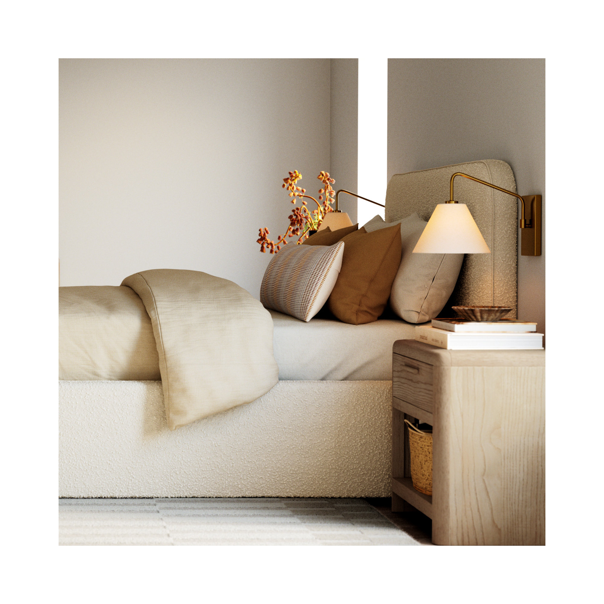 Bailee Upholstered Bed, White Boucle, King