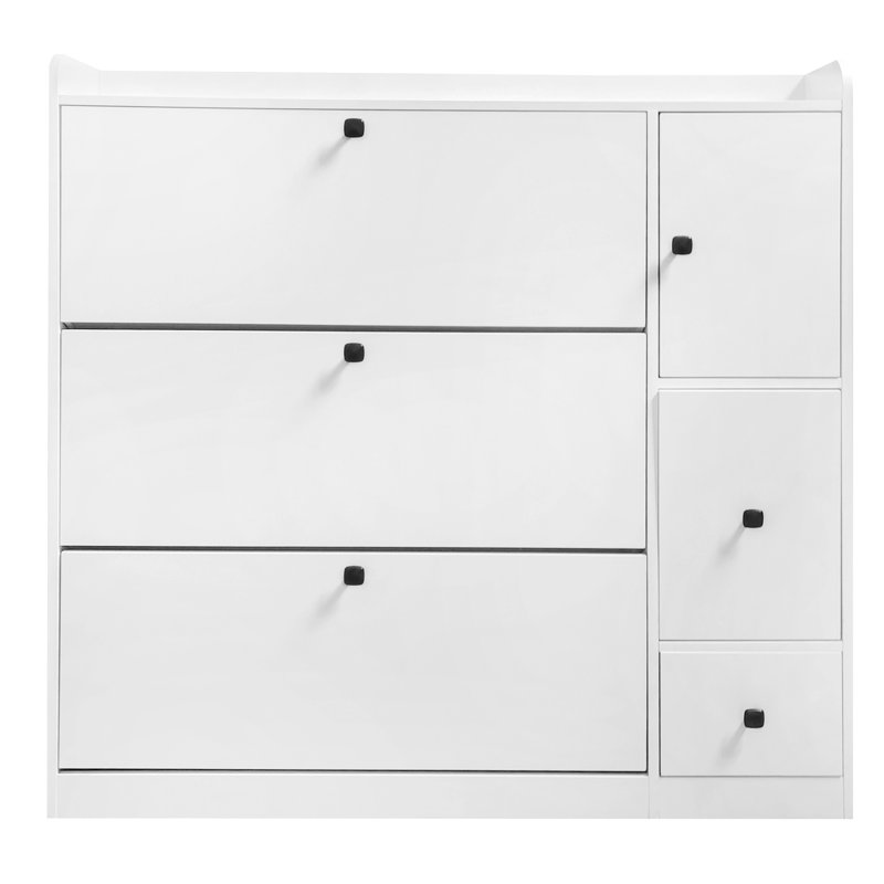 Versatile Shoe Cabinet With 3 Flip Drawers, Blanc