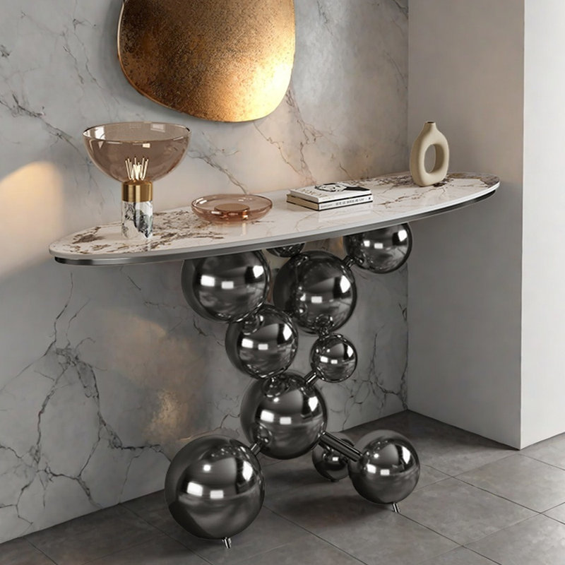 Console de hall d'entrée de luxe Italian Light, H 33,5 po x l 55,1 po x P 13,8 po, Titane noir