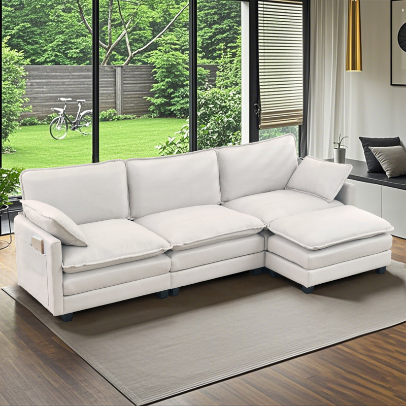4-Piece Upholstered Sectional, White