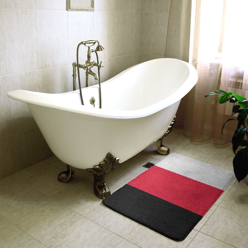 Memory Foam Non-Slip Bath Rug, 21" W x 34" L, Black/Red, Oklahoma 