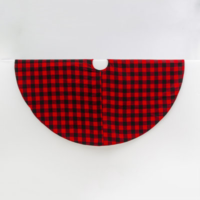 Lighted 48 in W Red and Black Buffalo Plaid Tree Skirt