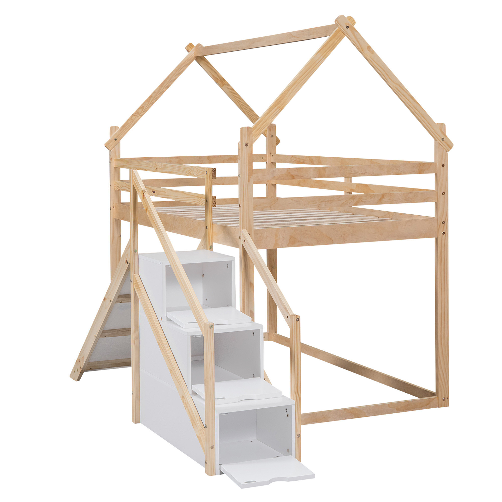 Harper Orchard Twin Over Twin House Loft Or Bunk Bed With Slide And ...