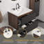 Meuble-lavabo flottant 24 po Gloria - Noir doux et noyer, lavabo en céramique intégré avec robinet à 3 trous et trop-plein, 2 tiroirs à fermeture en douceur, fixation murale pour les petits espaces
