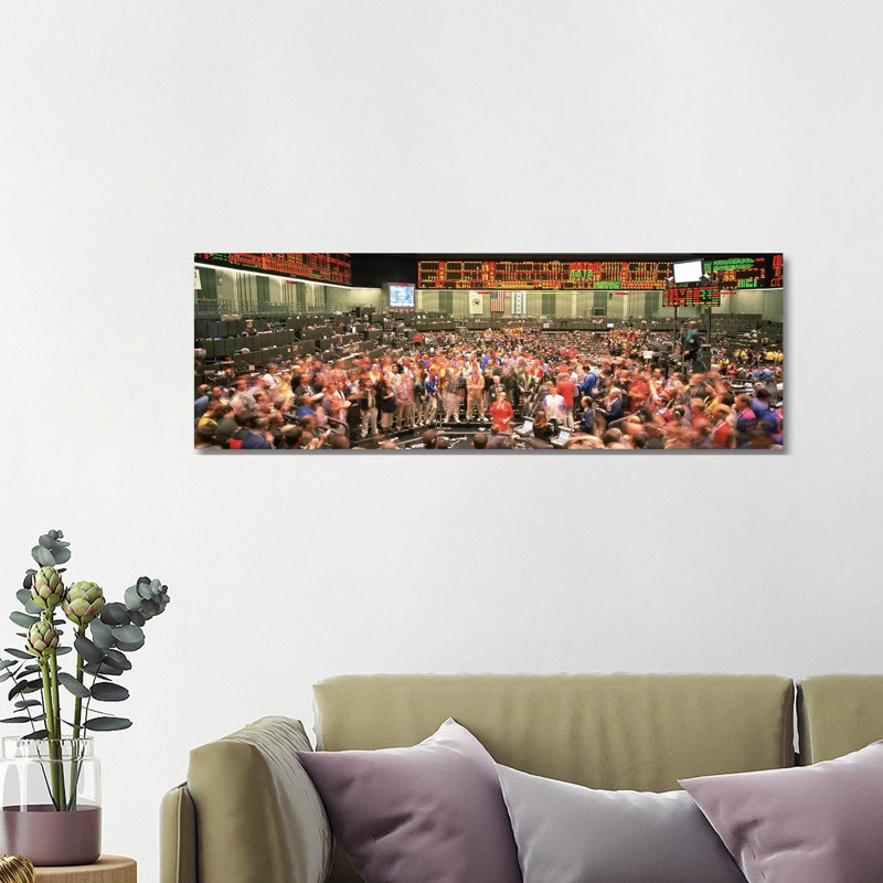 Large Group Of People On The Trading Floor, Chicago Board Of Trade, Chicago, Illinois, USA - Wrapped Canvas Panoramic Print