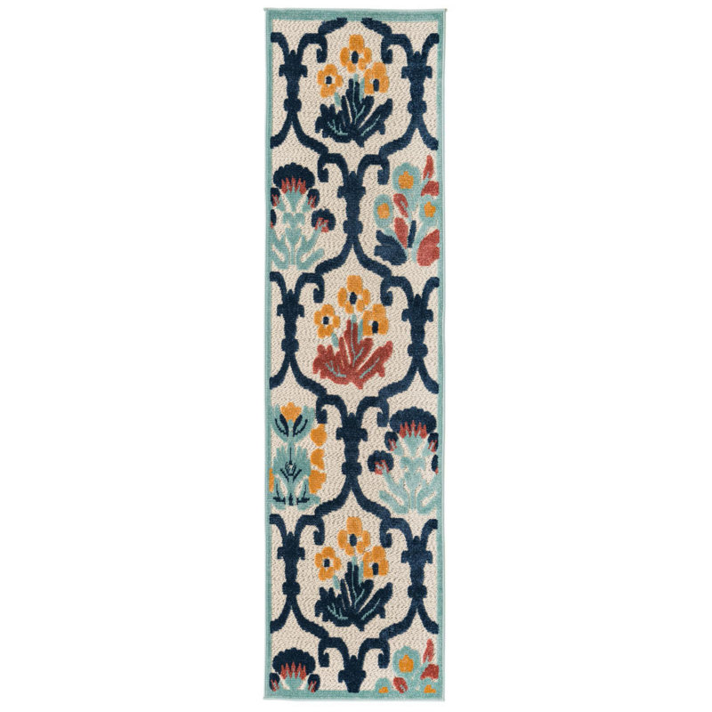 Outdoor Askersund Area Rug Ivory-Navy Blue Color, Runner 2' x 8'