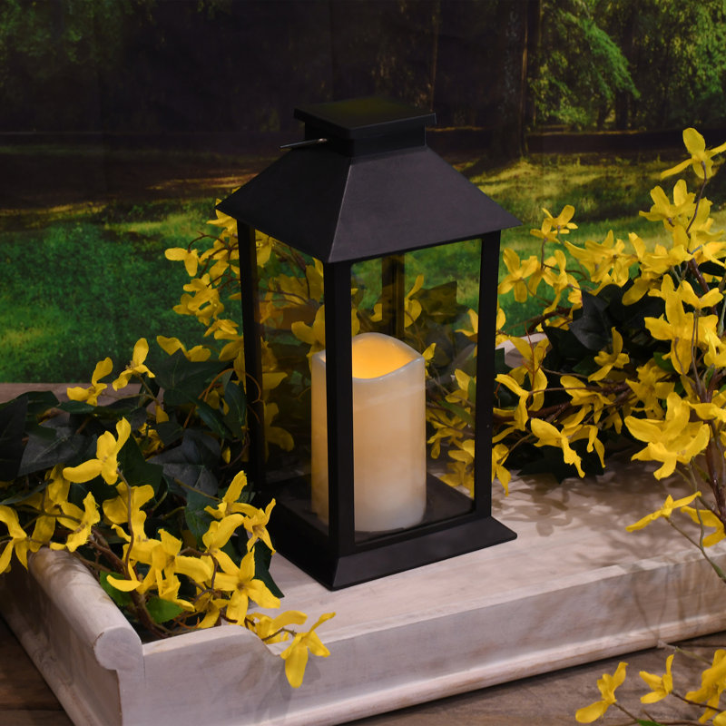 Lanterne traditionnelle noire à énergie solaire avec bougie DEL