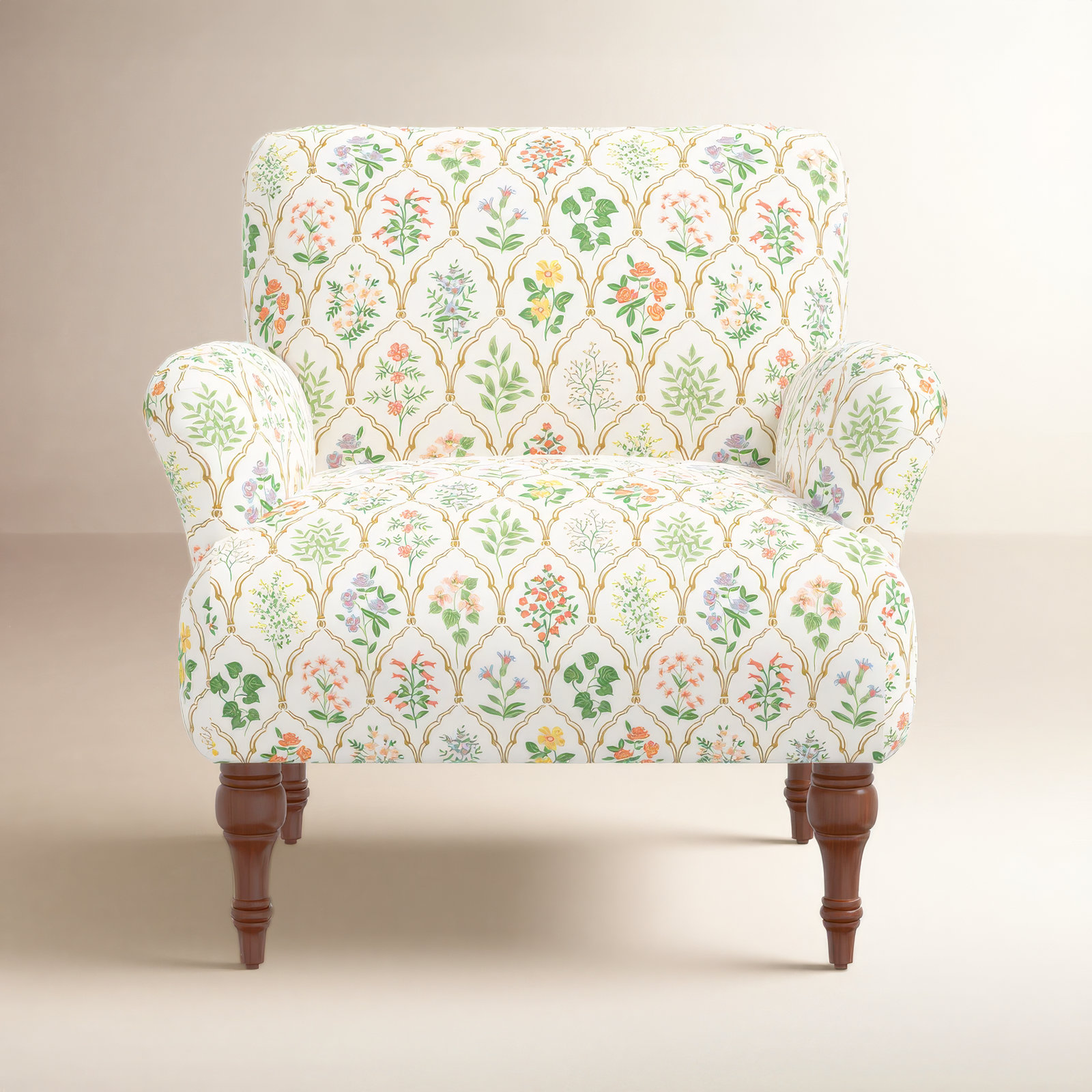 Rifle Paper Co. x Cloth & Company Bristol Armchair, Rpc Hawthorne Multi Linen, Natural