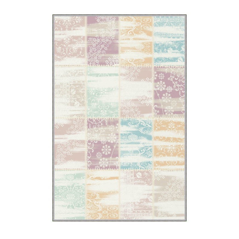 Tapis en polyester tissé à la machine Mcnaughton - beige / rose / mauve, Rectangle 4 pi 7 po x 7 pi 3 po