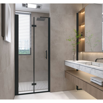 35 - 34"x72" Shower Door With 1/4" 6mm Tempered Glass, Matte Black Aluminum Frame, Protection, Simple And Fashionable Style 34x72 In Made Of Proof Film, Easy To Open Close