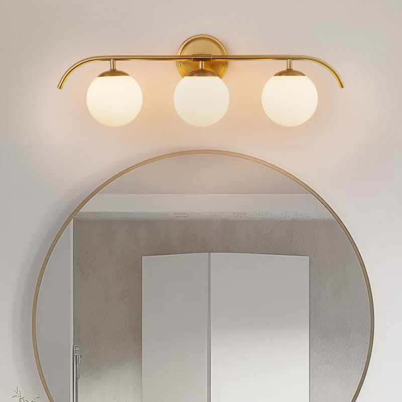 3-Light Vanity Light Fixture With Frosted Glass Globes Modern Wall Sconce For Bathroom, Mirror, And Hallway, Gold
