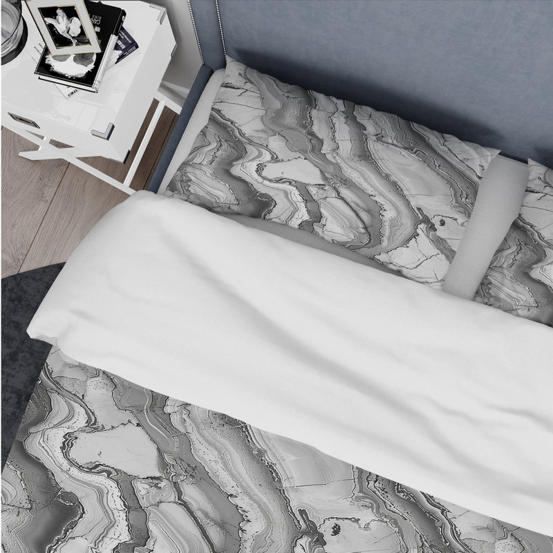 Ensemble de housse de couette Grey Marble I - Marble, Housse de couette simple + 2 taies décoratives st