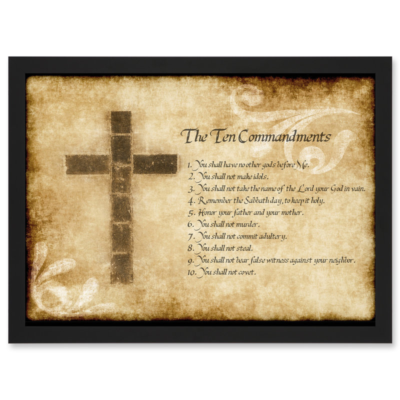 Ten 10 Commandments Cross Christian Quote - Single Picture Frame Art Prints, 13''W x 17.9''H