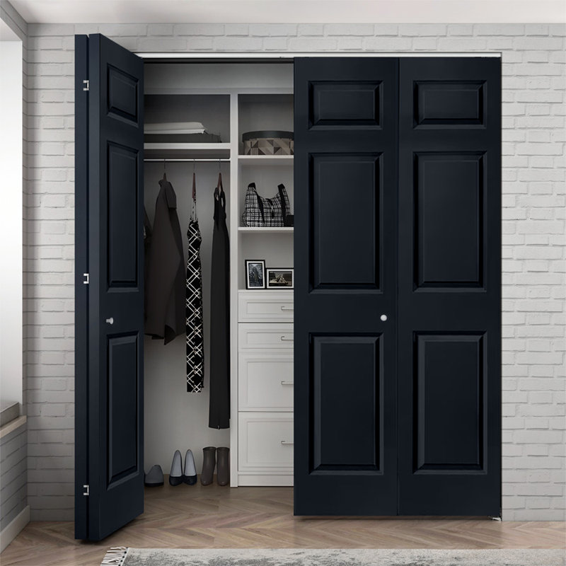 Porte à panneaux pliante en bois et métal, Noir, 48 po x 84 po