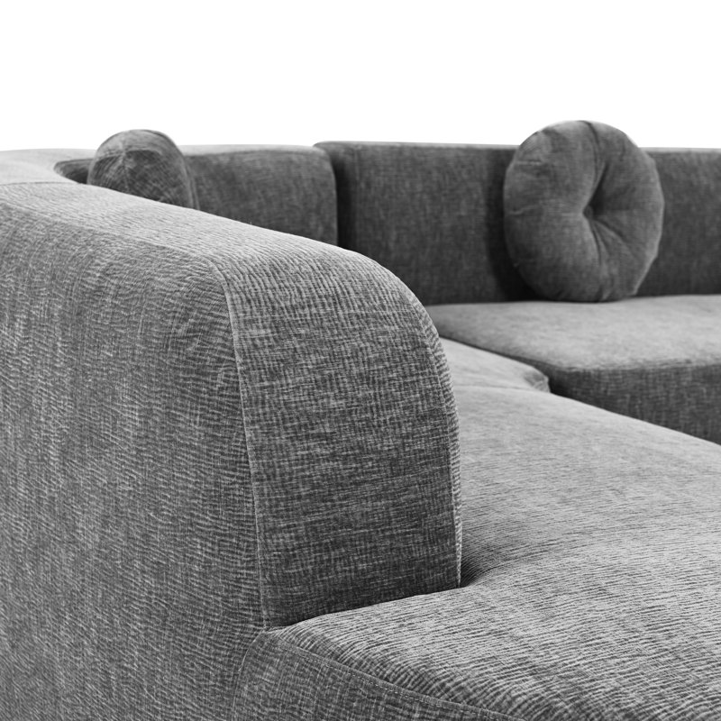 Canapé modulaire gris avec revêtement en chenille, mousse haute et conception spacieuse rembourrage en mousse souple de 122 po de largeur