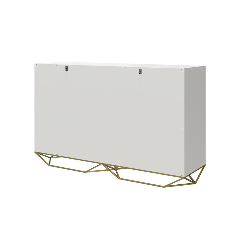 White Double 6-Drawer Dresser with Gold Accents