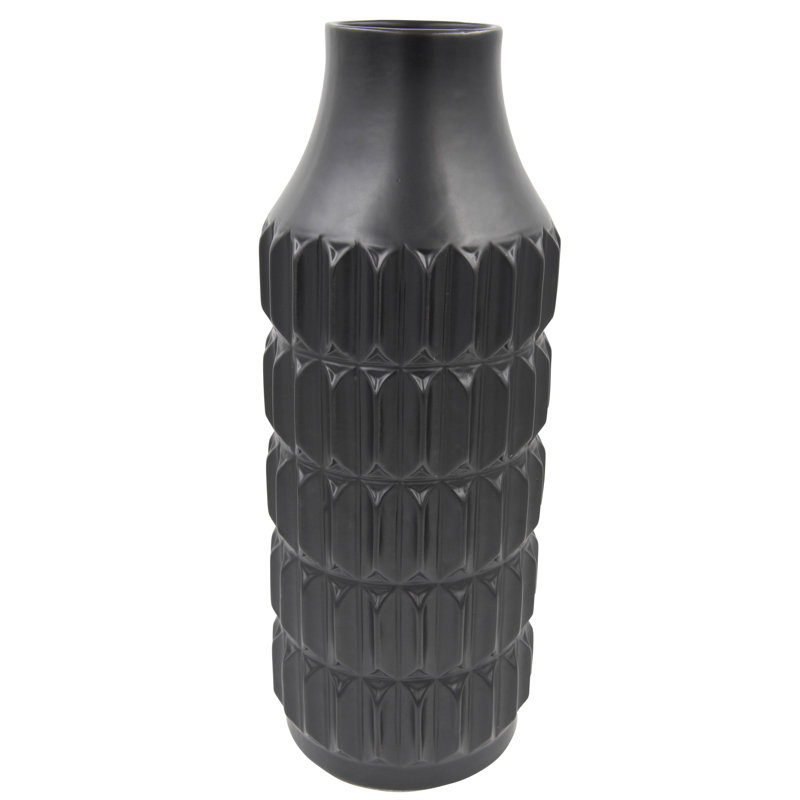 6.75" x 16" Matte Black Textured Vase – Sleek Decorative Piece for Industrial & Modern Spaces
