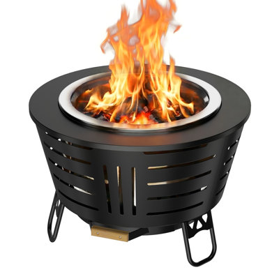 26" Smokeless Fire Pit, Outdoor Wood Burning Fire Pit with Weather-Resistant Cover, Removable Ash Pan, Stand & Grill Pan, 3x Airflow Triple-Burn Stainless Steel Bonfire for Patio Backyard