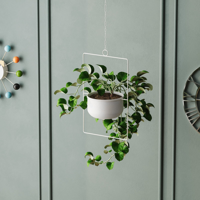 Élégant pot décoratif blanc, 9,8 po x 15,7 po | Fabrication 100% métal, poids léger à 1,3 lb | Comprend un appareil de suspension, capacité maximale de 11 lb | Parfait pour les plantes d'intérieur et la décoration intérieure