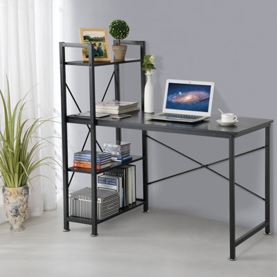 Bureau d'ordinateur moderne avec tablettes de rangement et grande surface de travail - Bureau d'écriture pour bureau à domicile, bois d'ingénierie, assemblage facile