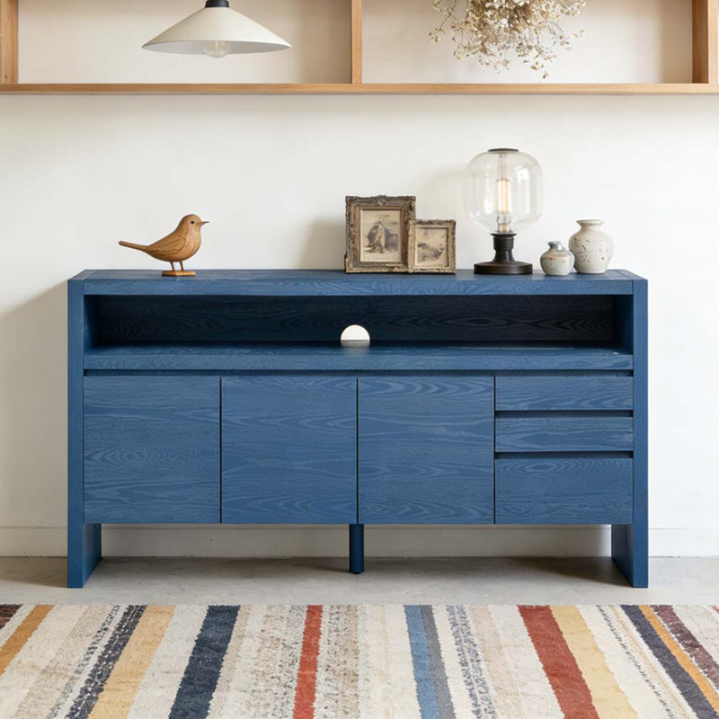 60" 3-Door Sideboard with 3 Drawers, Navy Blue