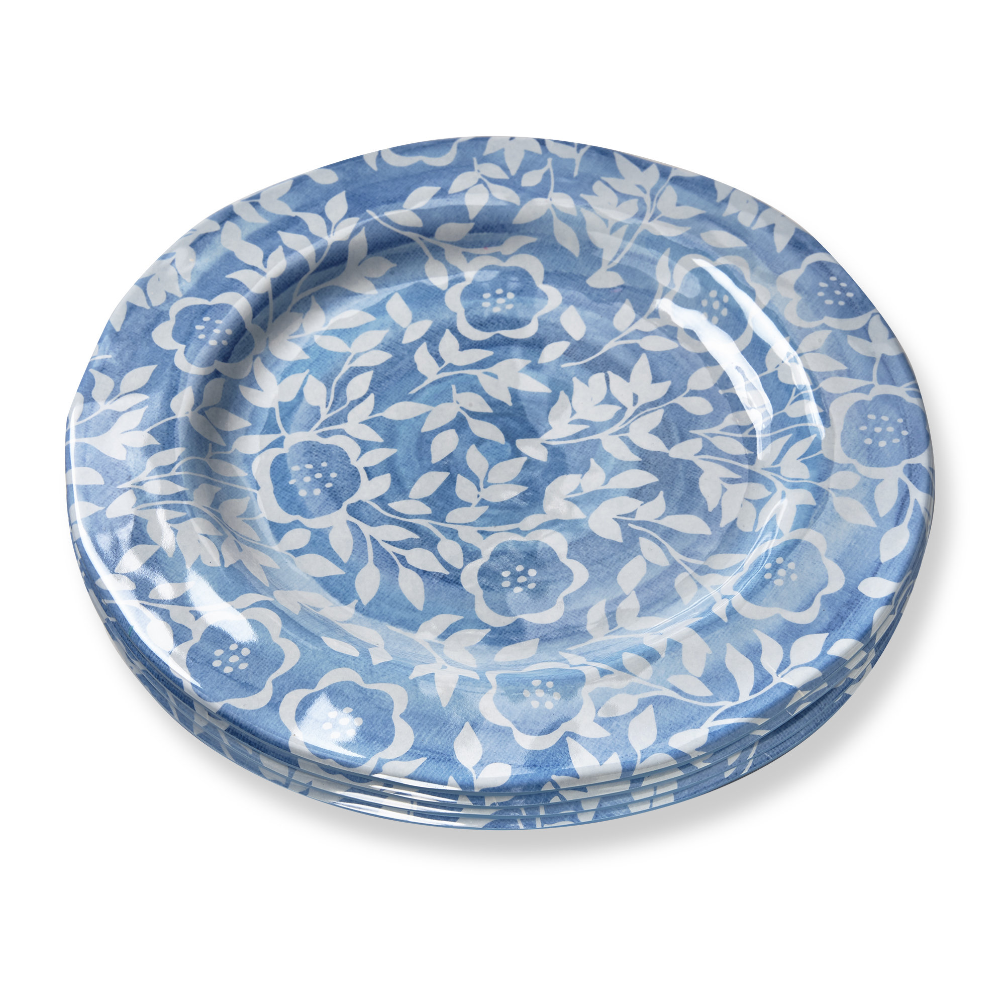 Charlton Home® Cottage Blue White Floral Melamine Dinner Plates, Set Of 4, 11" | Birch Lane