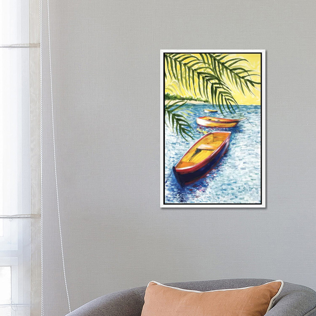 Caribboats II von Malenda Trick - Galerie-verpackte Leinwand Giclée auf Leinwand