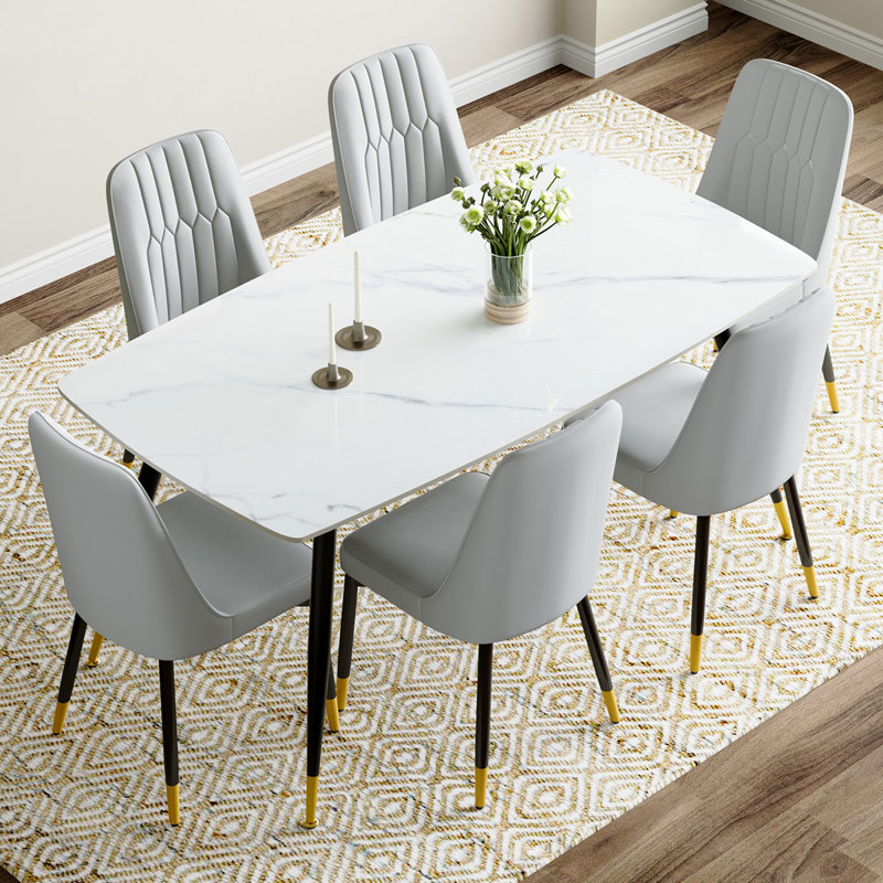 Ensemble repas en marbre, Gris clair, Noir, 7