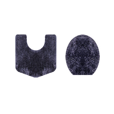 Essential 2-Piece Bathroom Contour and Toilet Lid Cover Set, Plush Microfiber Contour Rug and Non-Slip Toilet Lid Cover, Ultra Absorbent, Quick-Dry, Machine Washable, Navy