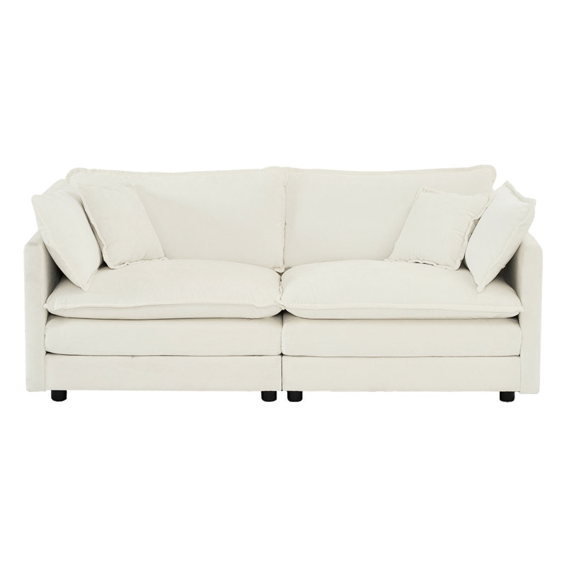 Living Room Couch In Modern White Chenille - 2 With 4 Pillows Upholstered Quality Fabric Wood Construction Elevate Your Space High Textile Frame Provide A Fashionable Seating Choice