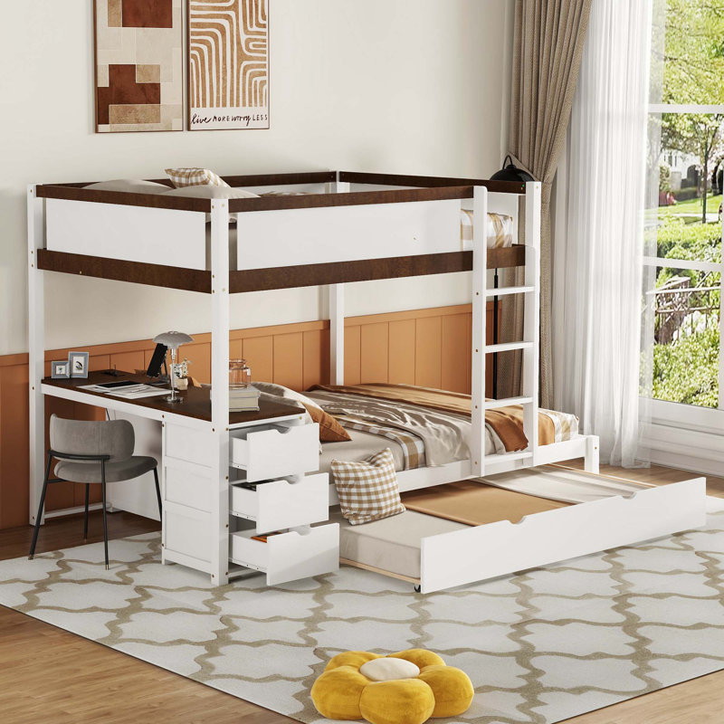Lit superposé Jamia Kids, Double sur double, Blanc / brun