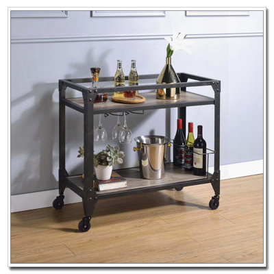 Rustic Oak and Charcoal 2-shelf Serving Cart