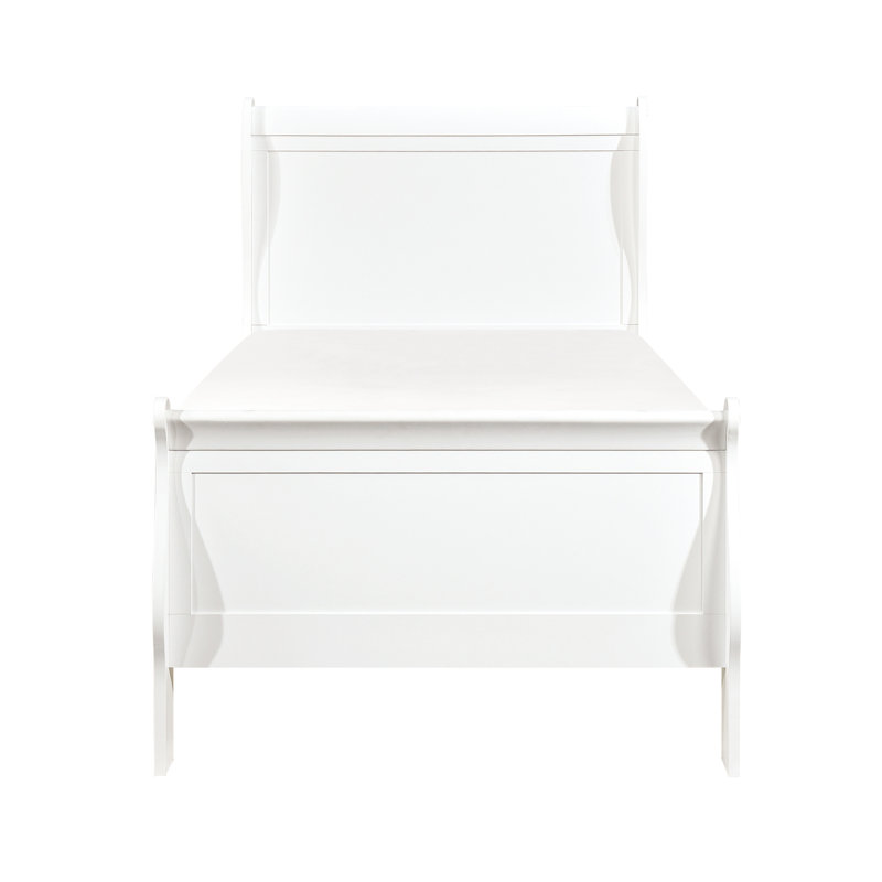 Lit simple en bois blanc de style traditionnel avec tête de lit et rails pour la chambre à coucher, Lit simple, White