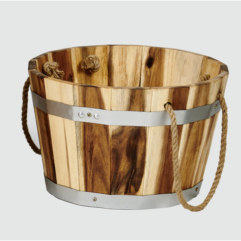 Randals Wood Barrel Planter, 8'' H x 13'' W x 13'' D