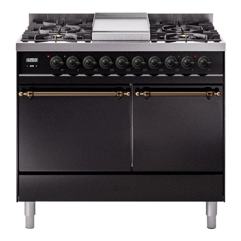 Cuisinière à double combustible de 40 po avec 6 brûleurs scellés et plaque chauffante ILVE Nostalgie II Series (porte pleine)