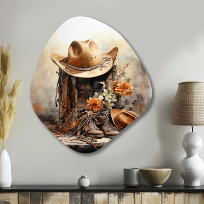 Minimalisme chapeau et botte de cowboy II - décoration murale irrégulière en forme de nébuleuse Cowboys