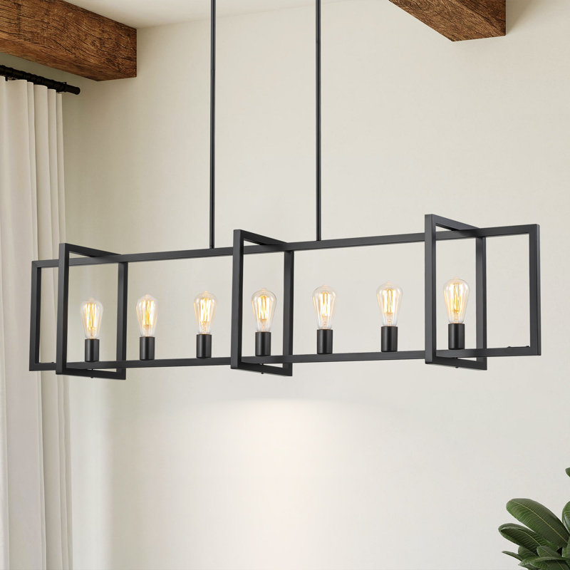 Lustre pour îlot de cuisine en métal Gabut, Noir mat, H 14 po x l 59 po x P 11,4 po, 7